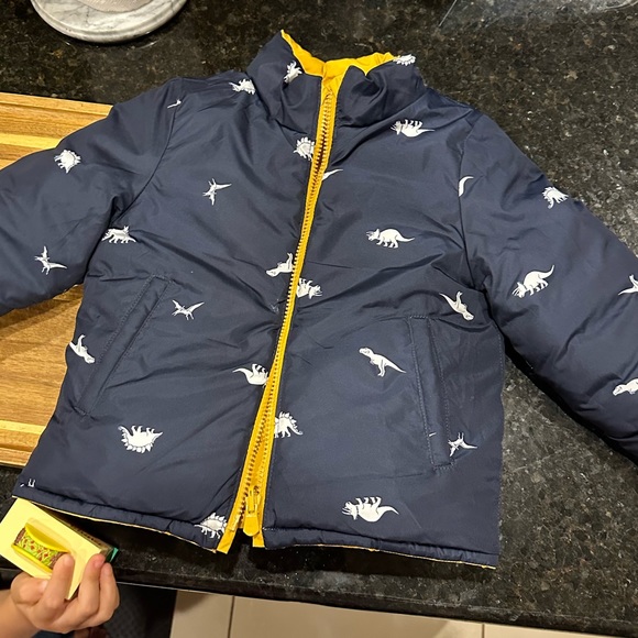Baby GAP Boy's Size 3Y Navy Blue & Mustard Yellow Reversible Dino jacket - Picture 2 of 6